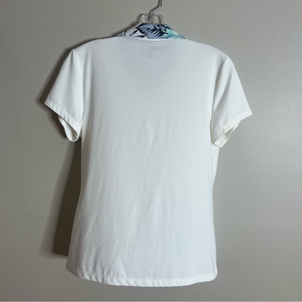 Tommy Bahama Size Medium Golf White Palm Collar Polo Shirt Performance K12 - Picture 3 of 6